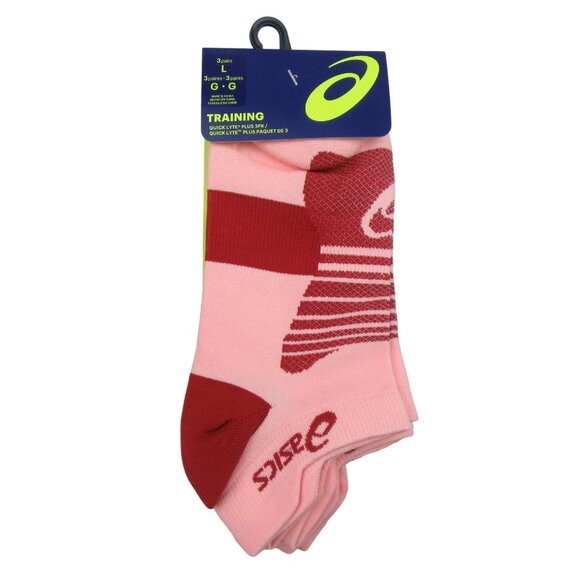 Asics Quick Lyte Plus Women’s Socks Size Large (3 Pairs) Frosted Rose Red NEW - Picture 1 of 11